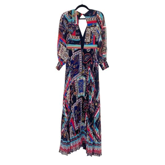 Alice + Olivia Cheney Slit Sleeve Pleated Maxi Dress in Royalty Paisley Size 0 - Picture 5 of 9